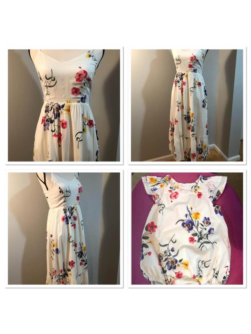 Mommy and Me Matching Set White Floral Maxi Dress and Baby Romper Outfit - Picture 2 of 2
